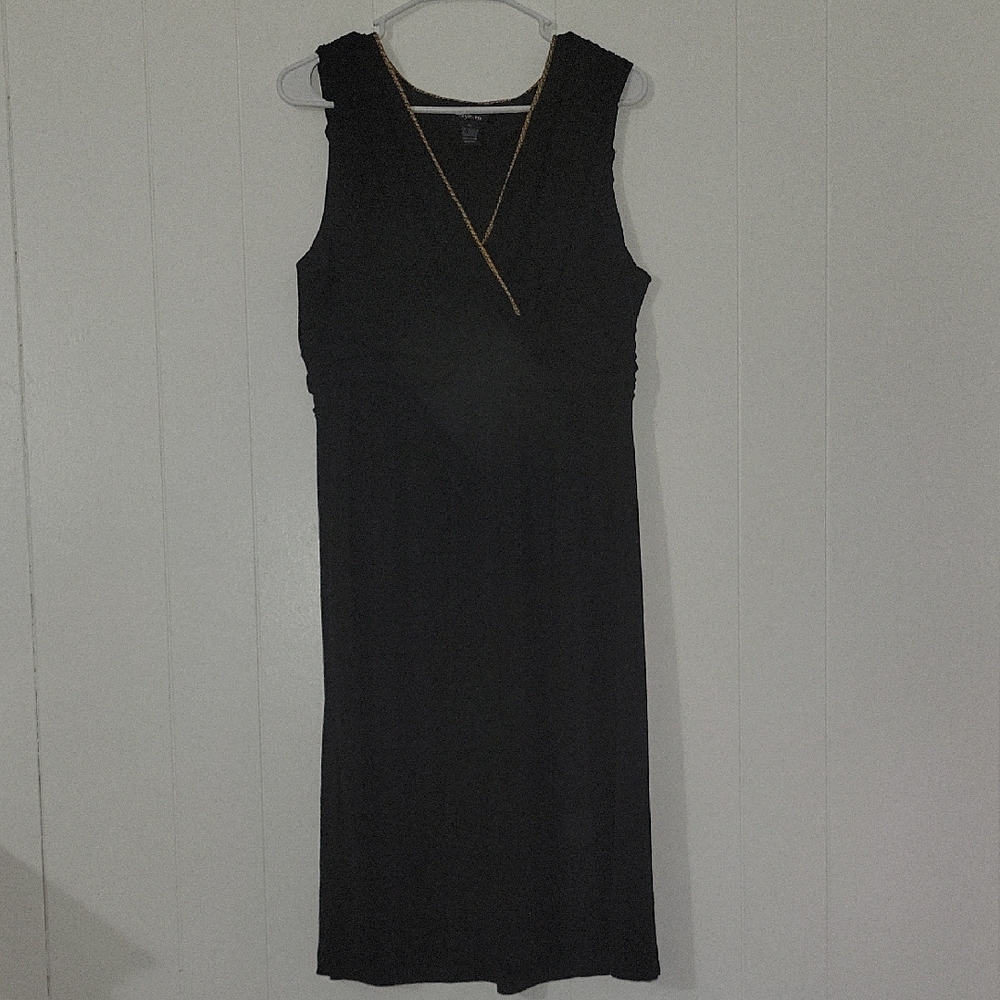 Black Ribbed Sheath Dress V-Neck Midi